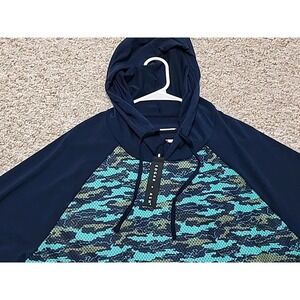 Edgar + Ash Hoodie Men's Large Blue/Green Camo Pattern Pullover Long Sleeve NWT